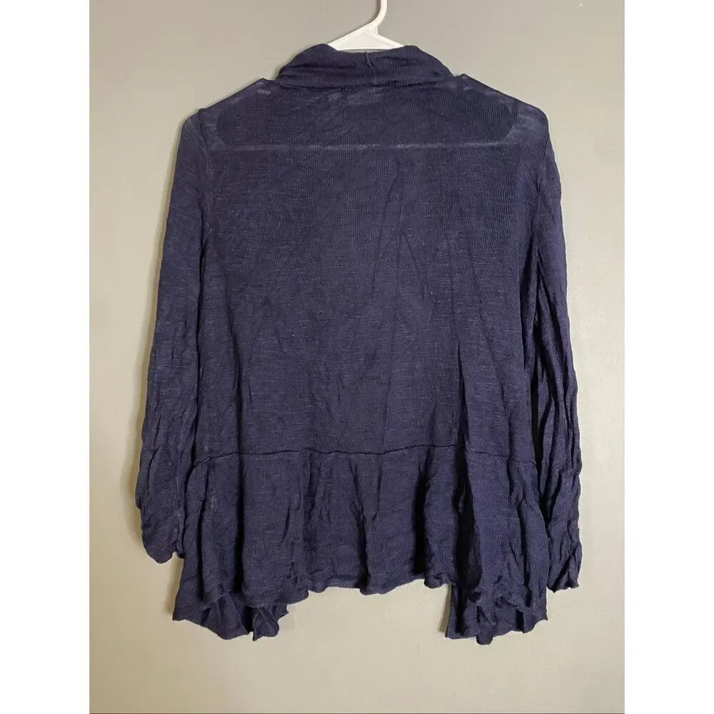 Versona Navy Crinkle Open Front Cardigan Size Large